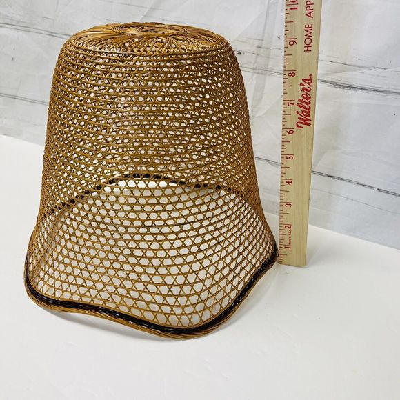 Wicker Basket Hanging Pendant Lamp Shade Round Tulip Shape Cottage Core Boho MCM - Picture 5 of 9